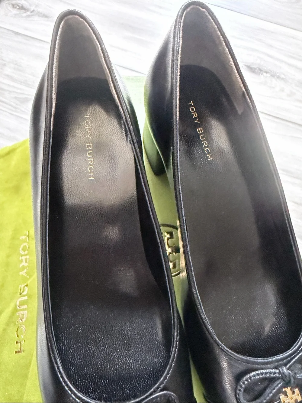 Tory Burch Cap Toe 45mm Black Leather Bow Pumps Heels Women’s 7